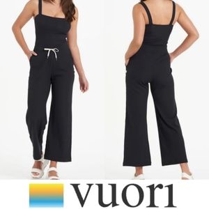 Vuori Mudra Jumpsuit Women's Ribbed Drawstring Pockets Athleisure Black …